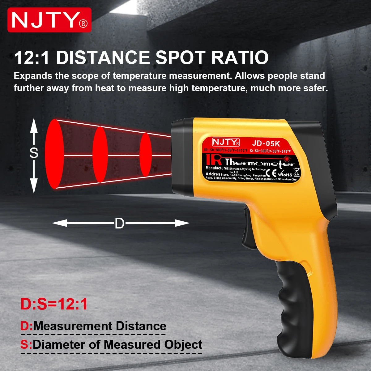 NJTY Temperature Gun, K-TYPE Infrared Thermometer Gun, Handheld Non-Contact High Temperature Gun, Suitable For Industrial, Cooking Tester, Pizza Oven, Car, HVAC, Barbecue Oven And Engine-Laser Surface