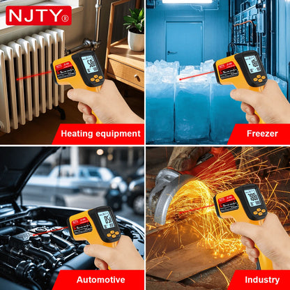 NJTY Temperature Gun, K-TYPE Infrared Thermometer Gun, Handheld Non-Contact High Temperature Gun, Suitable For Industrial, Cooking Tester, Pizza Oven, Car, HVAC, Barbecue Oven And Engine-Laser Surface