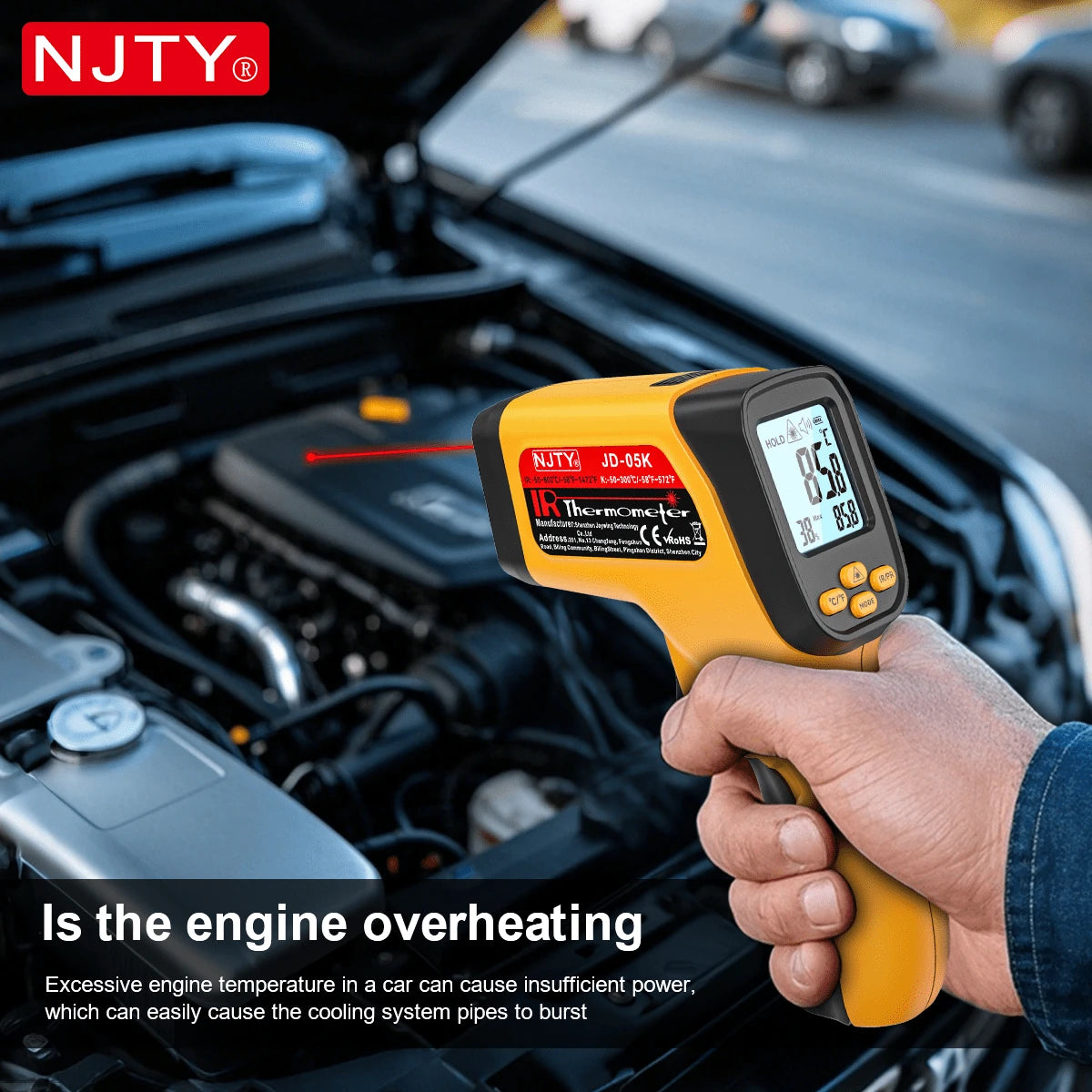 NJTY Temperature Gun, K-TYPE Infrared Thermometer Gun, Handheld Non-Contact High Temperature Gun, Suitable For Industrial, Cooking Tester, Pizza Oven, Car, HVAC, Barbecue Oven And Engine-Laser Surface