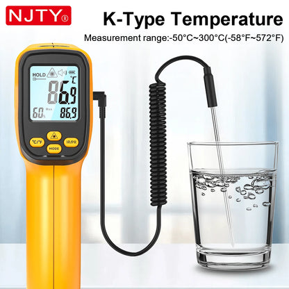 NJTY Temperature Gun, K-TYPE Infrared Thermometer Gun, Handheld Non-Contact High Temperature Gun, Suitable For Industrial, Cooking Tester, Pizza Oven, Car, HVAC, Barbecue Oven And Engine-Laser Surface