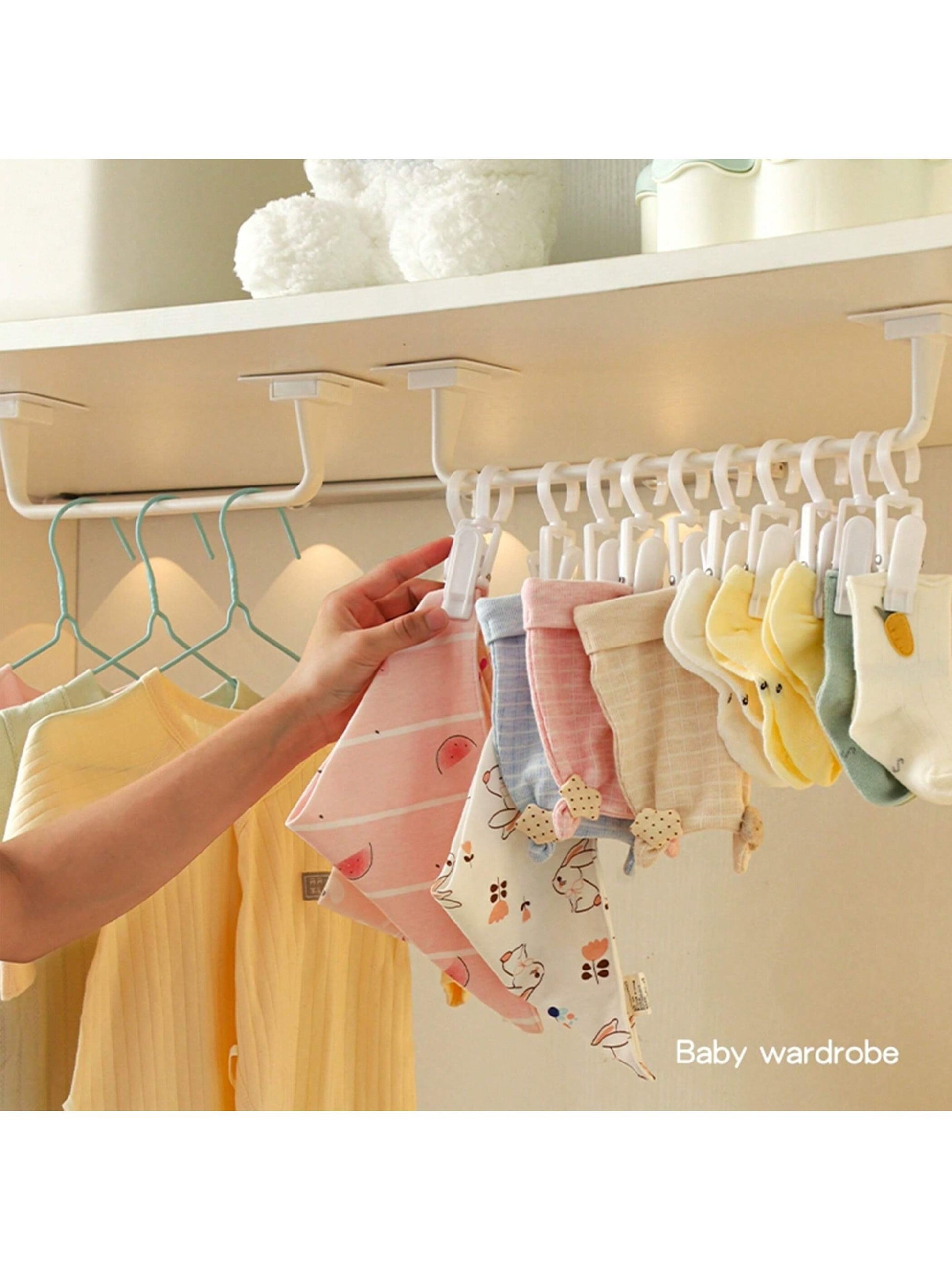 No-Drilling Shelf With 10 Clips, Baby Wardrobe Organizer For Clothes, Bibs, Hats, Socks And Underwear Love Valentine