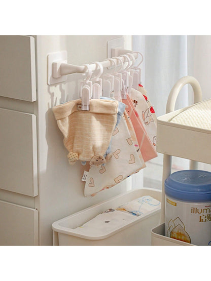 No-Drilling Shelf With 10 Clips, Baby Wardrobe Organizer For Clothes, Bibs, Hats, Socks And Underwear Love Valentine