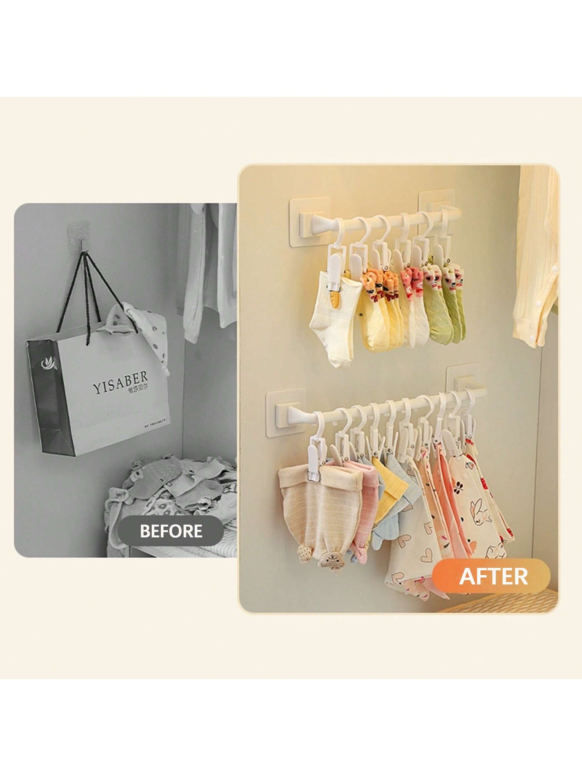 No-Drilling Shelf With 10 Clips, Baby Wardrobe Organizer For Clothes, Bibs, Hats, Socks And Underwear Love Valentine
