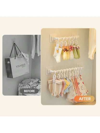 No-Drilling Shelf With 10 Clips, Baby Wardrobe Organizer For Clothes, Bibs, Hats, Socks And Underwear Love Valentine