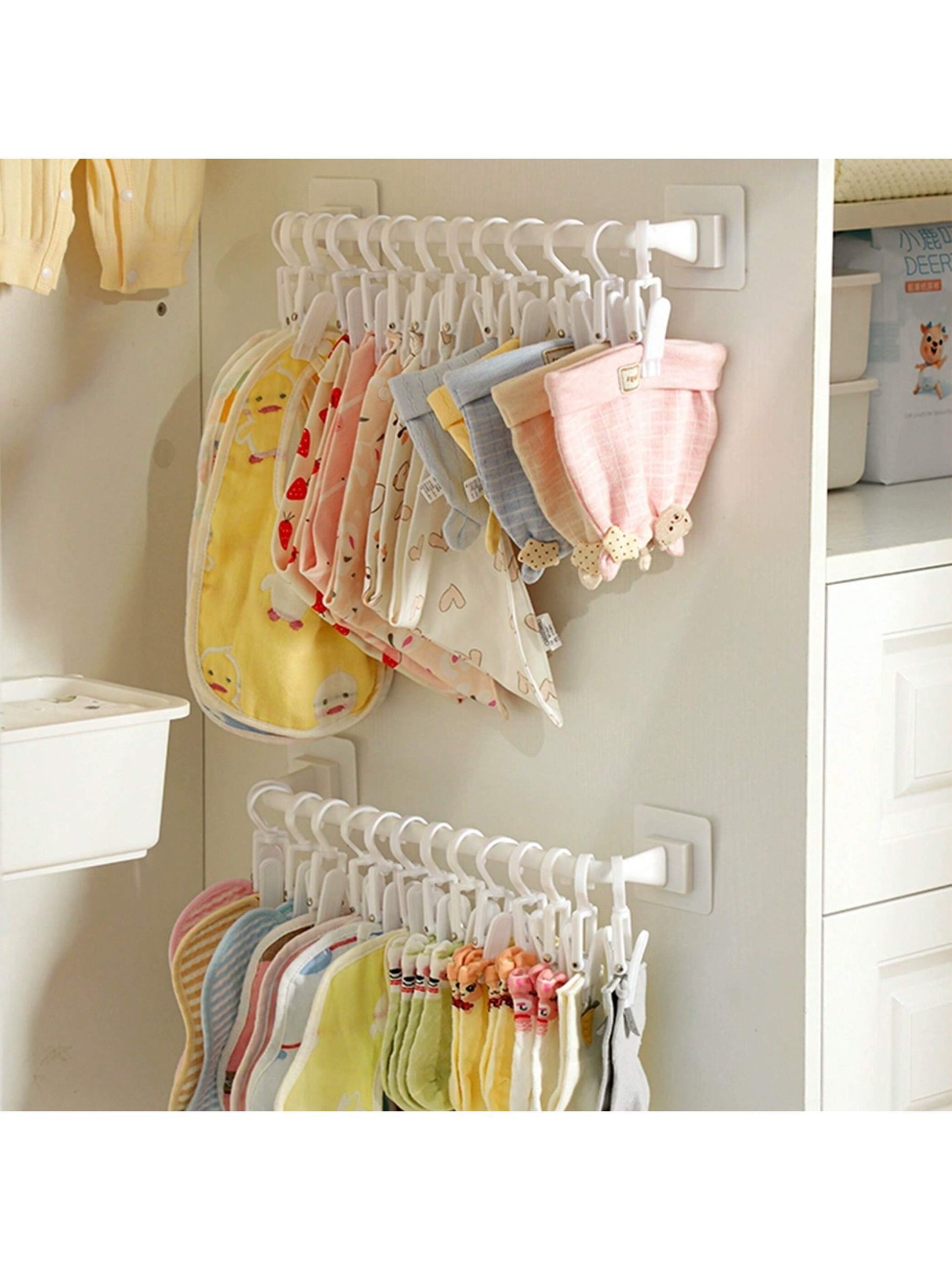 No-Drilling Shelf With 10 Clips, Baby Wardrobe Organizer For Clothes, Bibs, Hats, Socks And Underwear Love Valentine