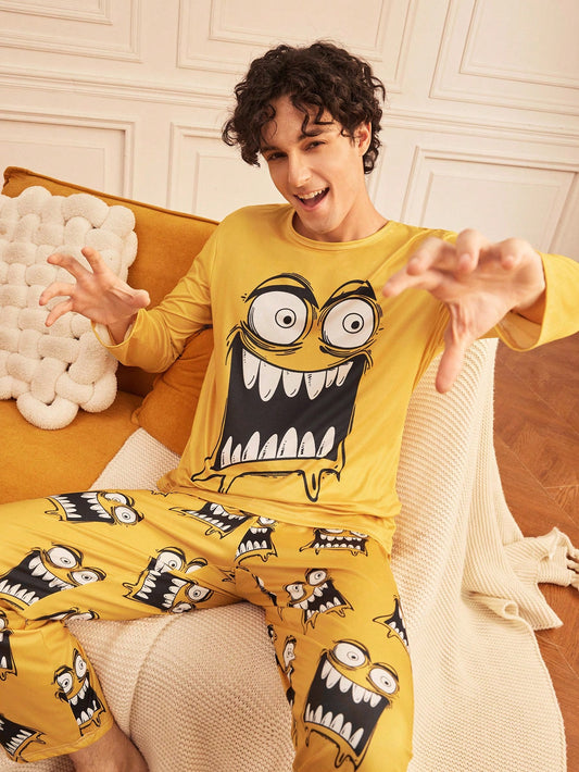 Notgurli Men's Funny Cow & Horse Print Long Sleeve Top And Pants Loungewear Set
