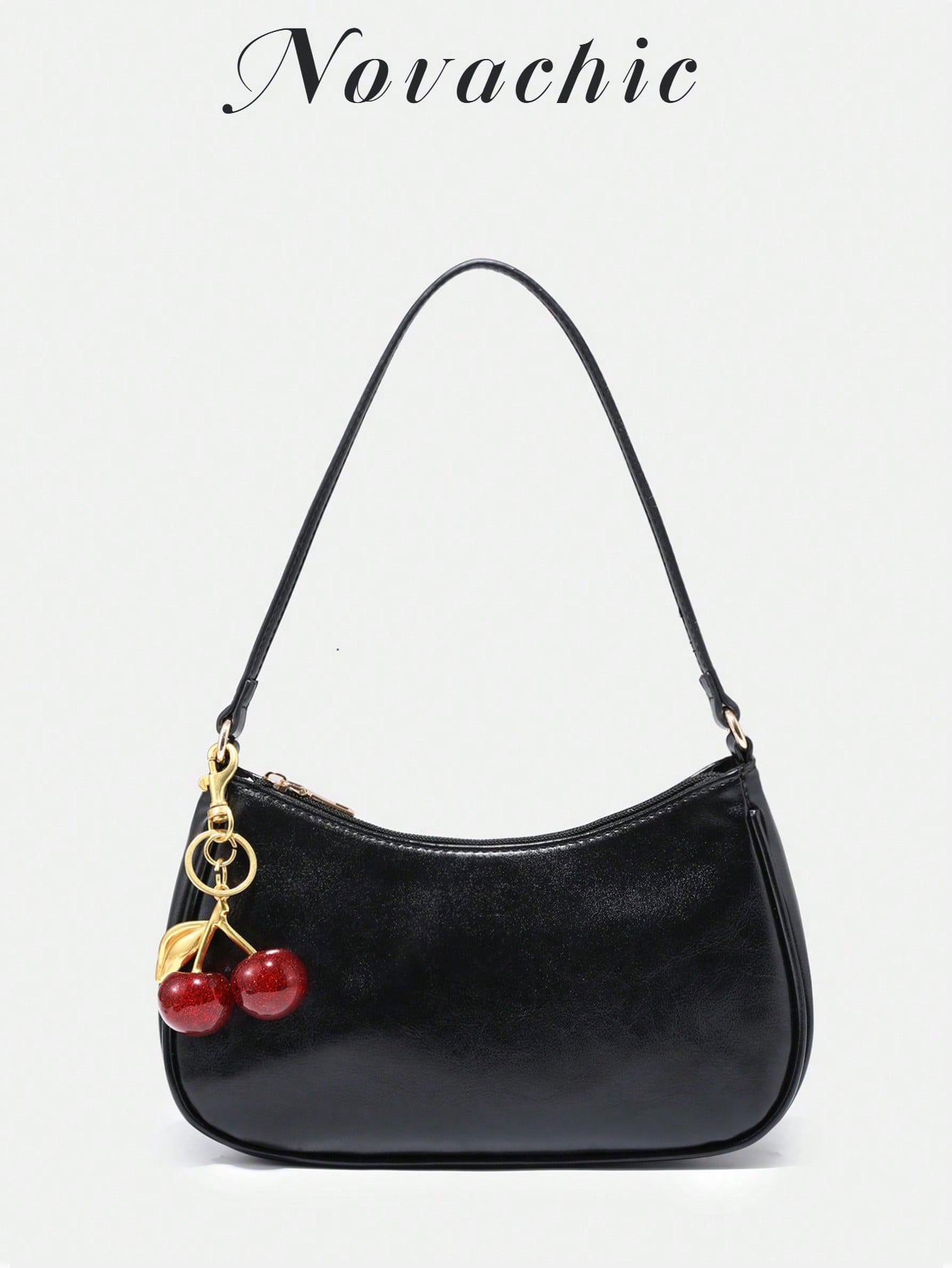 Novachic, Women's Fall Outfits, Floral Patterned Fabric,  Cherry Pendant, Women's Minimalist Shoulder Bag, Zipper Closure, Retro Style