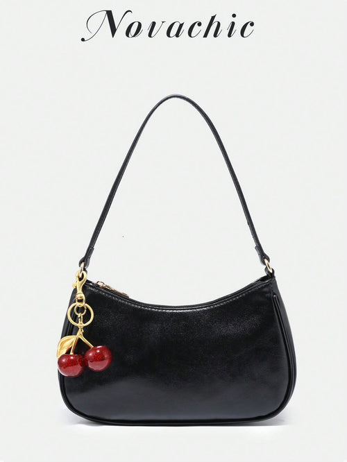 Novachic, Women's Fall Outfits, Floral Patterned Fabric,  Cherry Pendant, Women's Minimalist Shoulder Bag, Zipper Closure, Retro Style