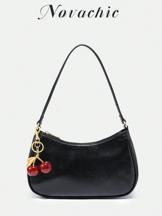 Novachic, Women's Fall Outfits, Floral Patterned Fabric,  Cherry Pendant, Women's Minimalist Shoulder Bag, Zipper Closure, Retro Style