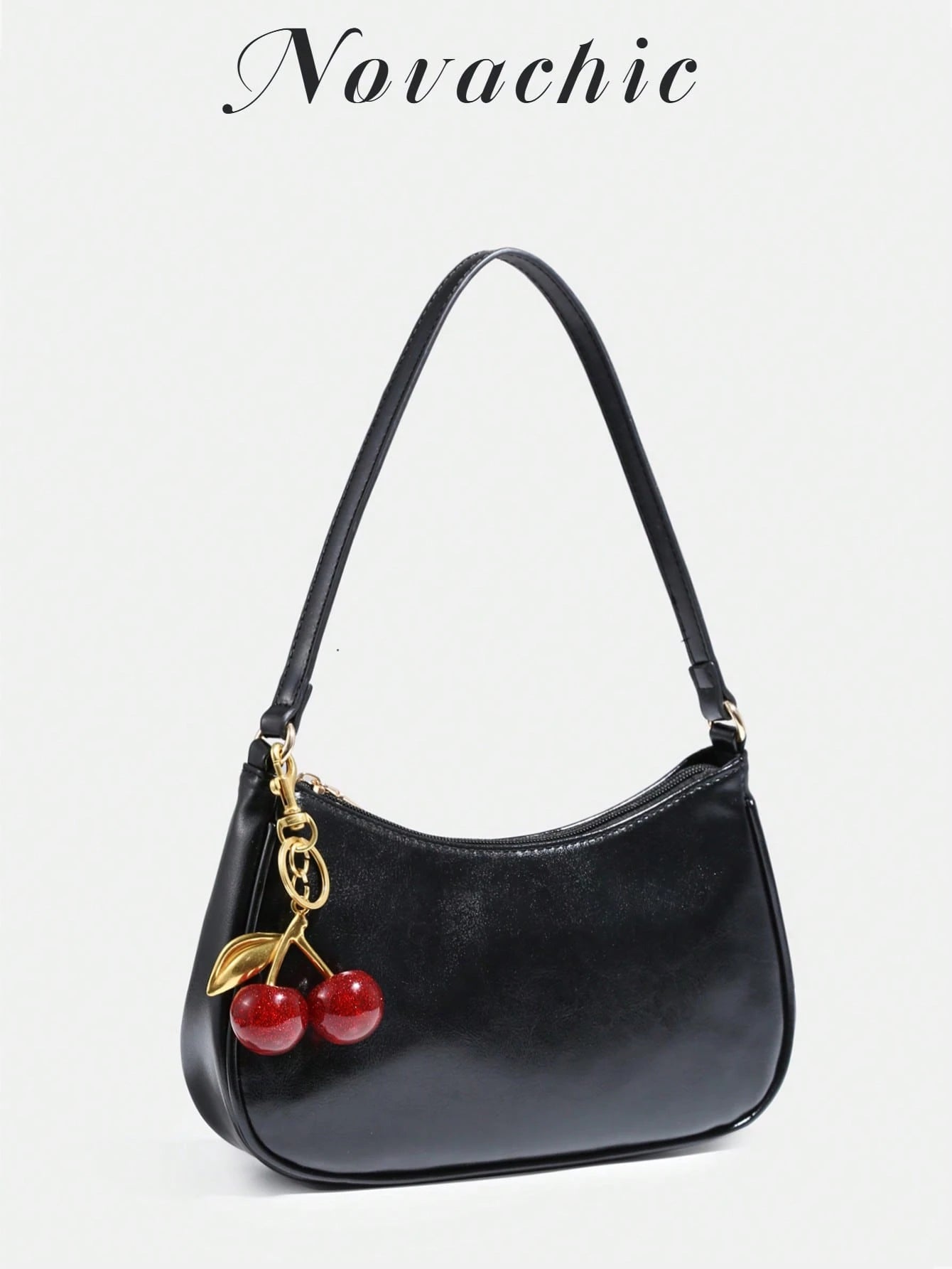 Novachic, Women's Fall Outfits, Floral Patterned Fabric,  Cherry Pendant, Women's Minimalist Shoulder Bag, Zipper Closure, Retro Style