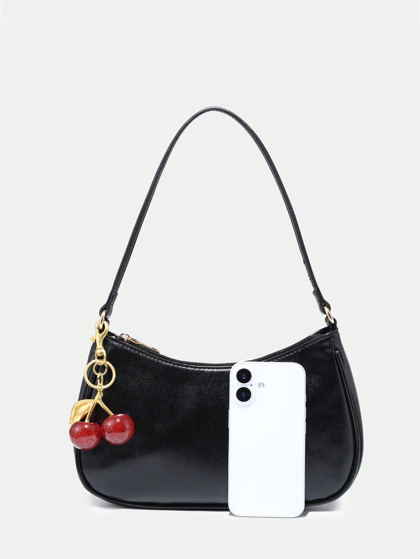 Novachic, Women's Fall Outfits, Floral Patterned Fabric,  Cherry Pendant, Women's Minimalist Shoulder Bag, Zipper Closure, Retro Style
