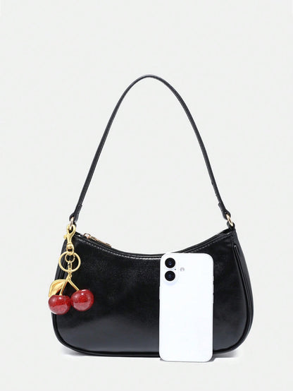 Novachic, Women's Fall Outfits, Floral Patterned Fabric,  Cherry Pendant, Women's Minimalist Shoulder Bag, Zipper Closure, Retro Style