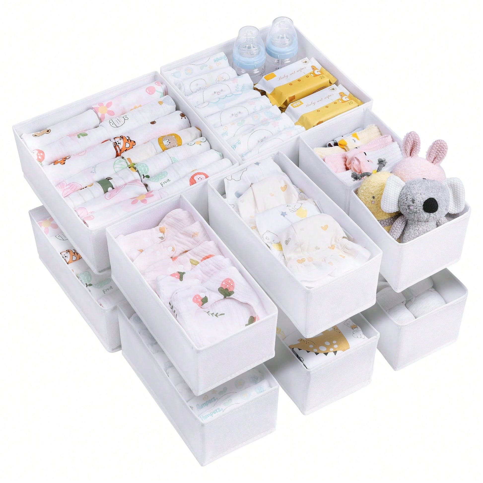 Oaoleer 12 Pack Baby Clothes Organizer, Dresser Drawer Organizer For Baby Clothing, Foldable Fabric Closet Drawer Storage Bins