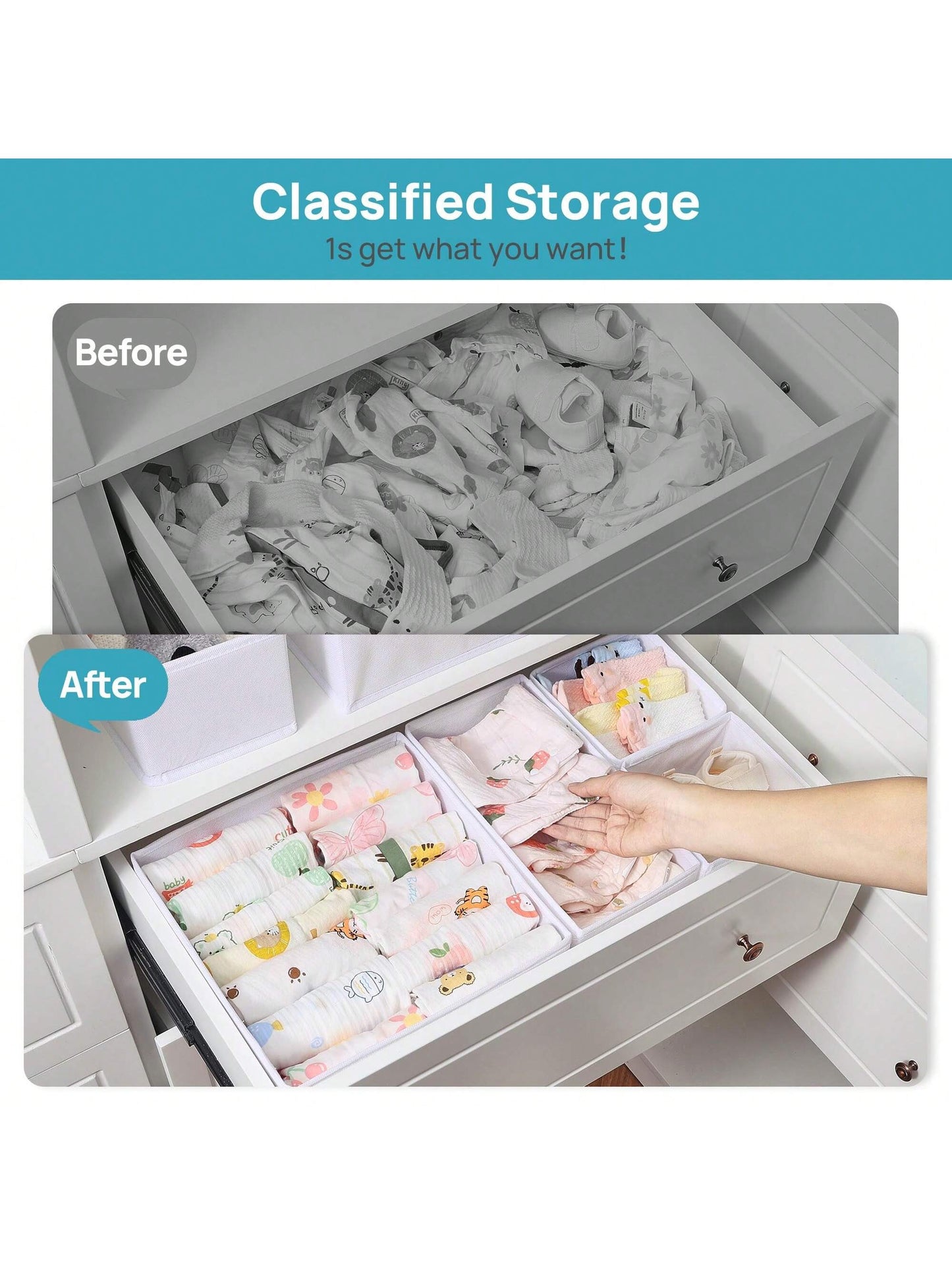 Oaoleer 12 Pack Baby Clothes Organizer, Dresser Drawer Organizer For Baby Clothing, Foldable Fabric Closet Drawer Storage Bins