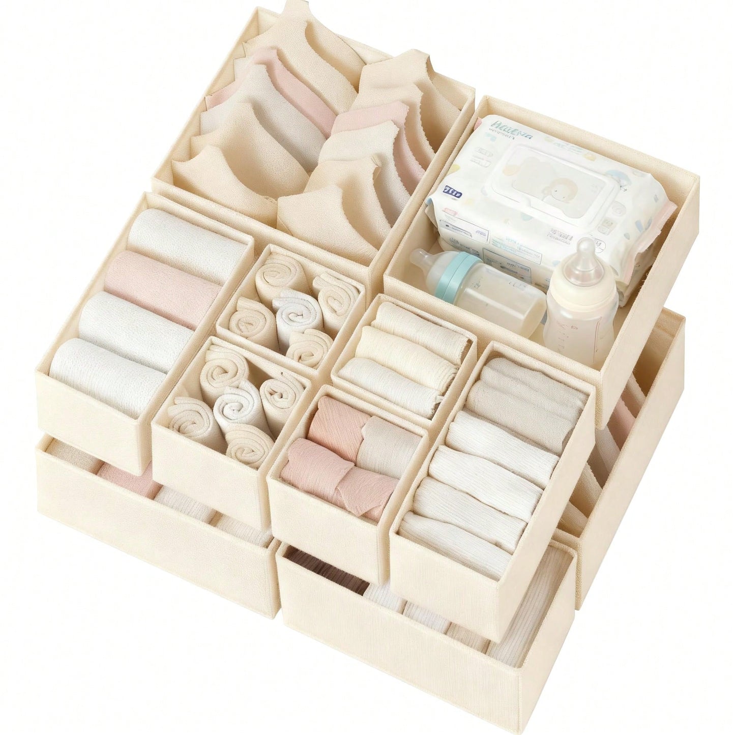 Oaoleer 12 Pack Baby Clothes Organizer, Dresser Drawer Organizer For Baby Clothing, Foldable Fabric Closet Drawer Storage Bins