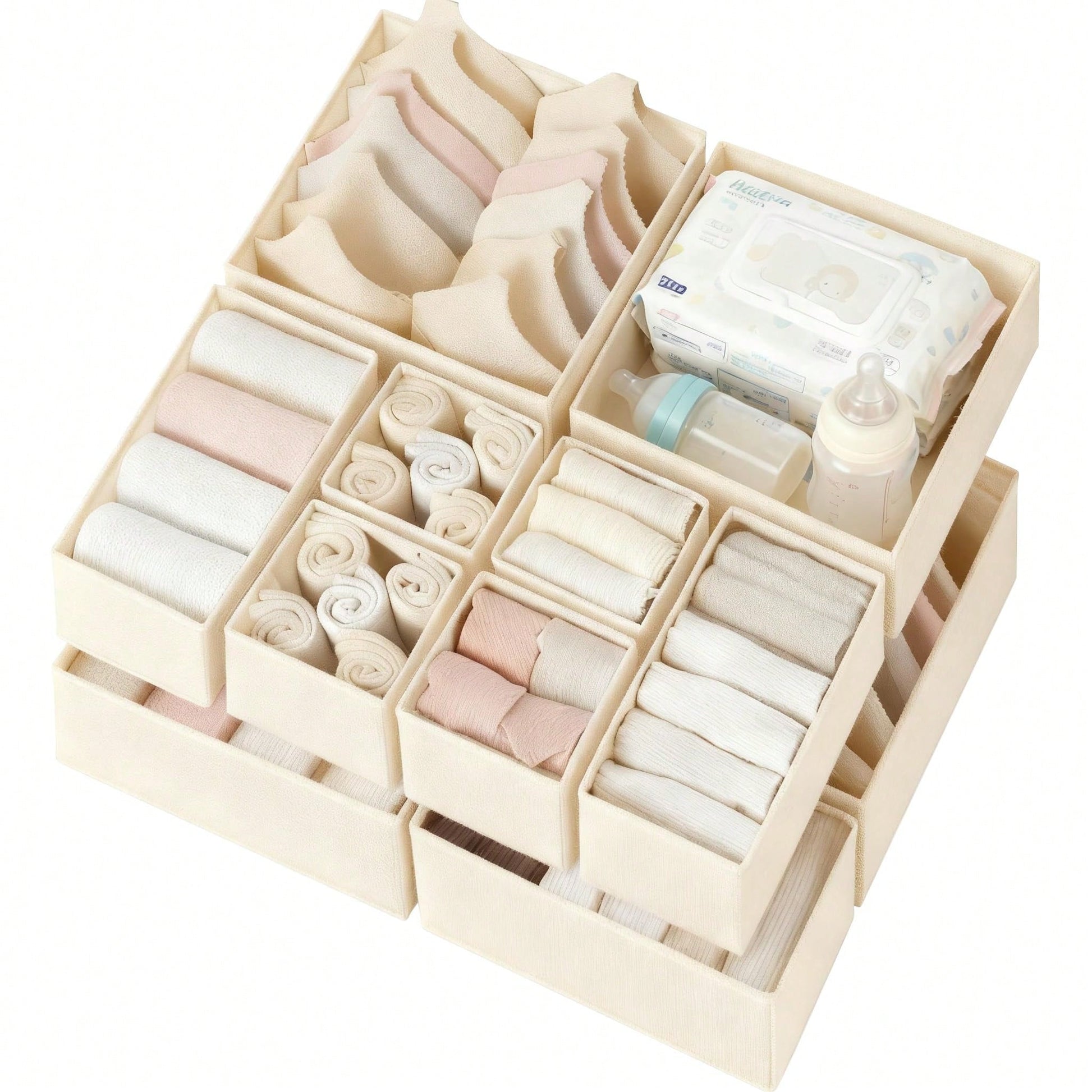 Oaoleer 12 Pack Baby Clothes Organizer, Dresser Drawer Organizer For Baby Clothing, Foldable Fabric Closet Drawer Storage Bins
