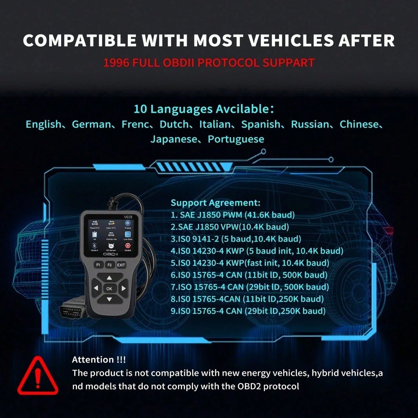 OBD2 Scanner Diagnostic Tool, Check Engine Code Reader OBD2 Scanner With Reset, Mode 6, Mode 8 & I/M Readiness, Auto Check Engine Light Car Diagnostic Scan Tool For All OBDII Car Since 1996