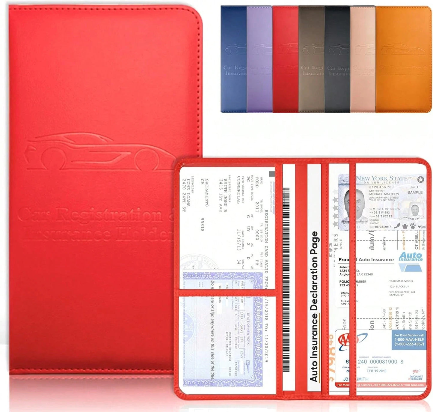 OBDMASTER Red Car Registration And Insurance Holder With Magnetic Closure For Glove Box Organizers Car Document Holder Car Document Organizer Car
