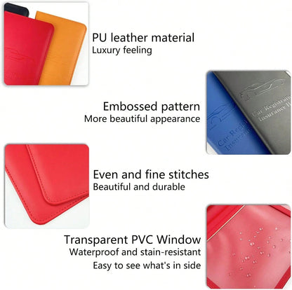 OBDMASTER Red Car Registration And Insurance Holder With Magnetic Closure For Glove Box Organizers Car Document Holder Car Document Organizer Car