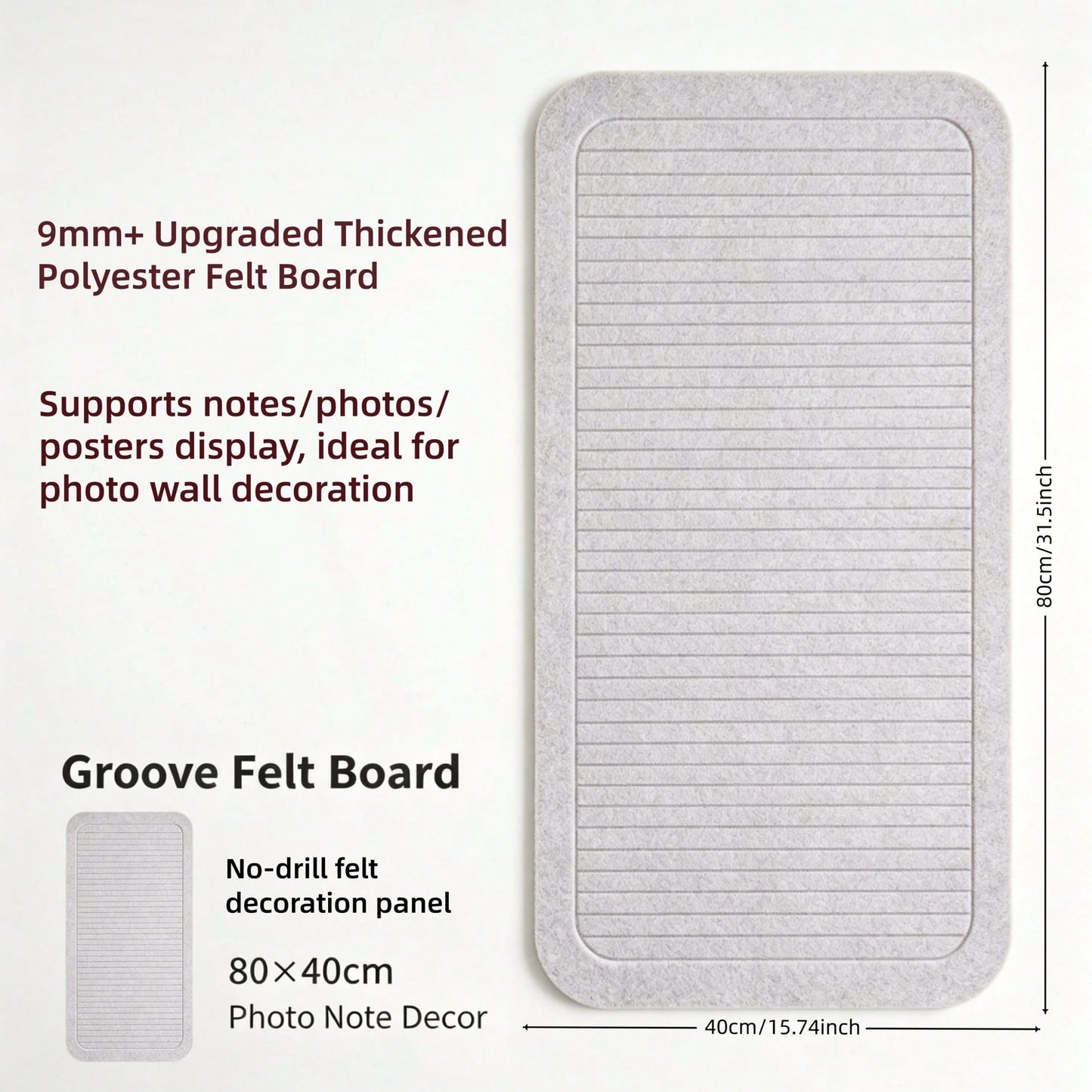 One No-Drilling Vertical-Groove Felt Board: Perfect For Photo Wall Displays, Student Memos, Office & Classroom Bulletins. Supports Notes, Photos, Posters & DIY Decor. Ideal For Multi-Scene Use