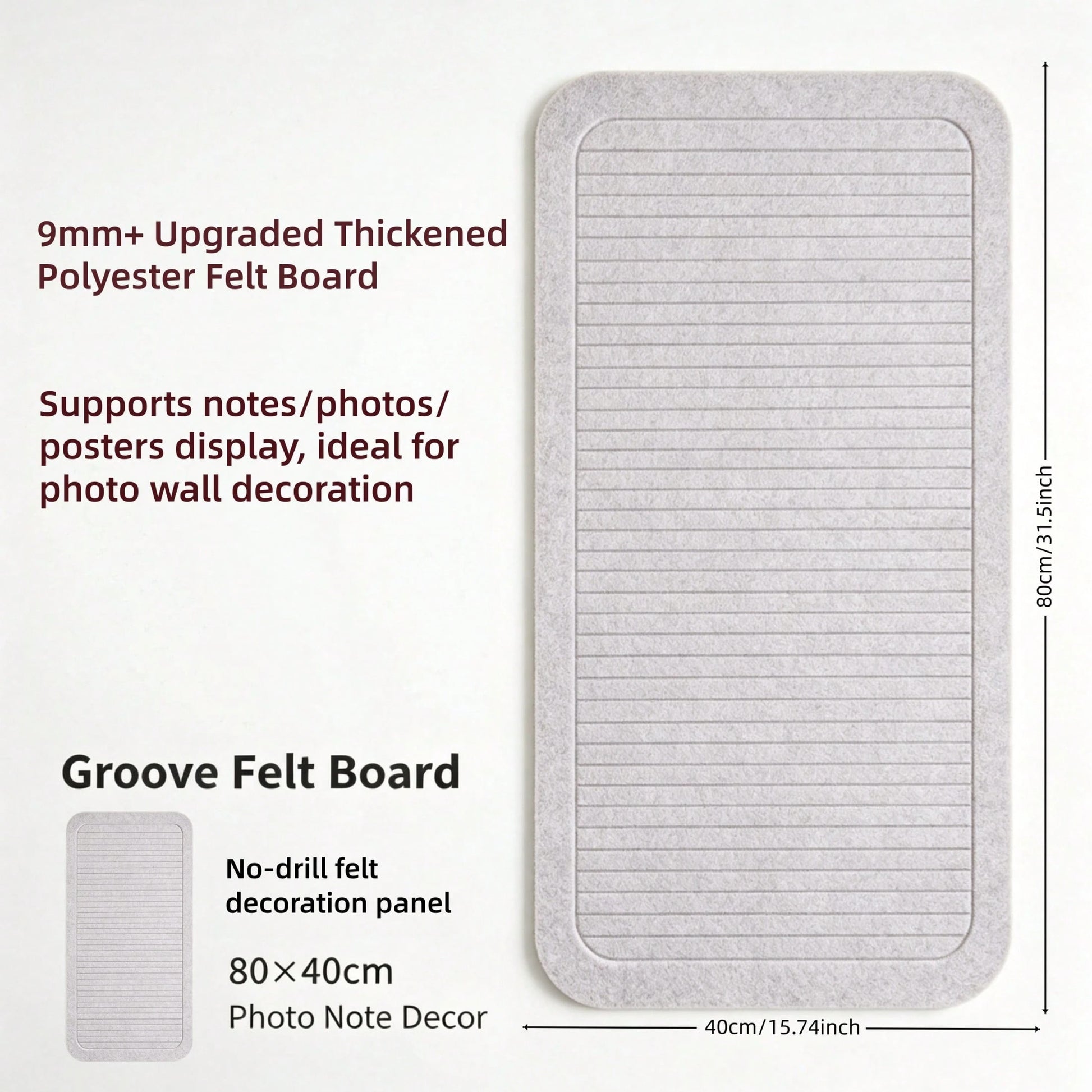 One No-Drilling Vertical-Groove Felt Board: Perfect For Photo Wall Displays, Student Memos, Office & Classroom Bulletins. Supports Notes, Photos, Posters & DIY Decor. Ideal For Multi-Scene Use