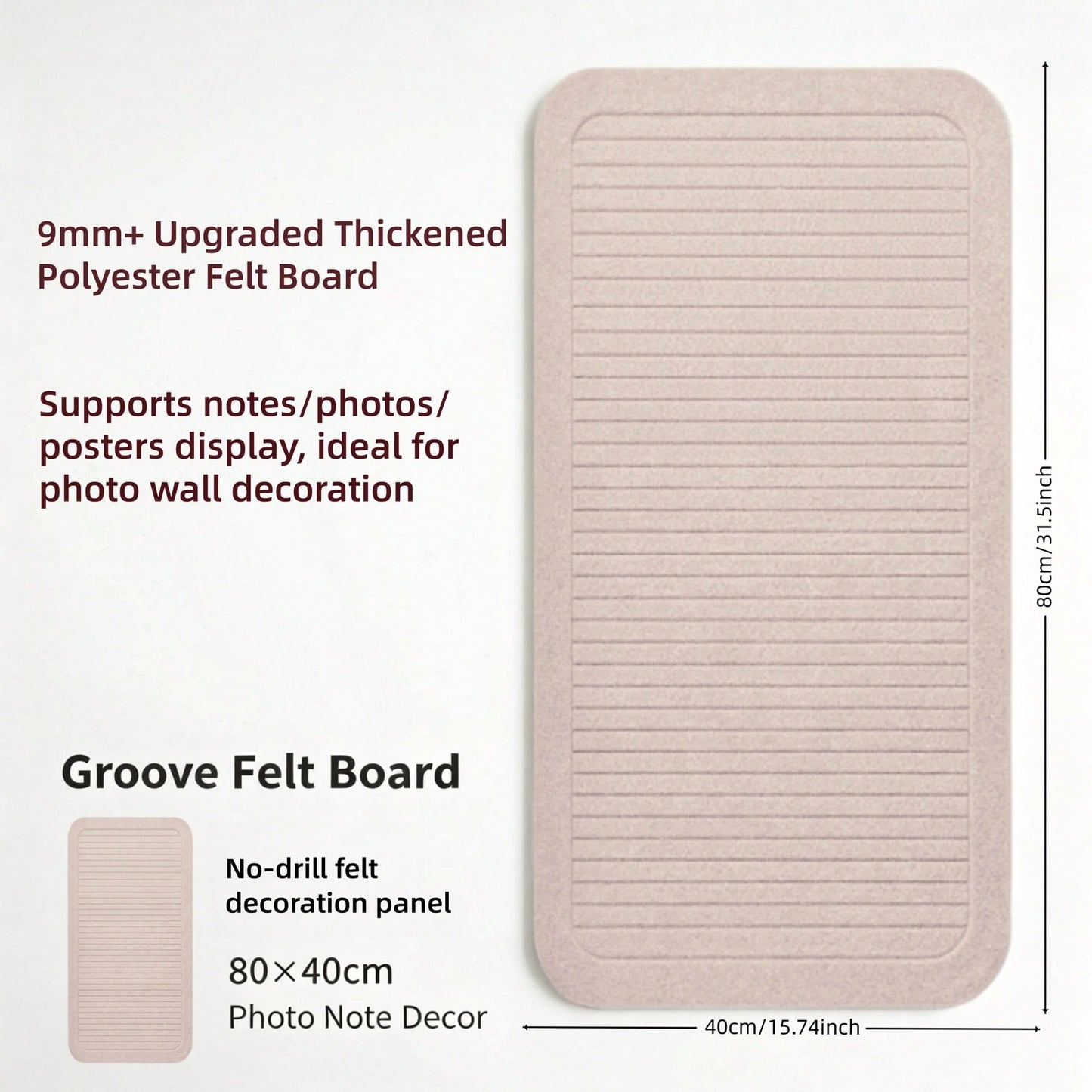 One No-Drilling Vertical-Groove Felt Board: Perfect For Photo Wall Displays, Student Memos, Office & Classroom Bulletins. Supports Notes, Photos, Posters & DIY Decor. Ideal For Multi-Scene Use