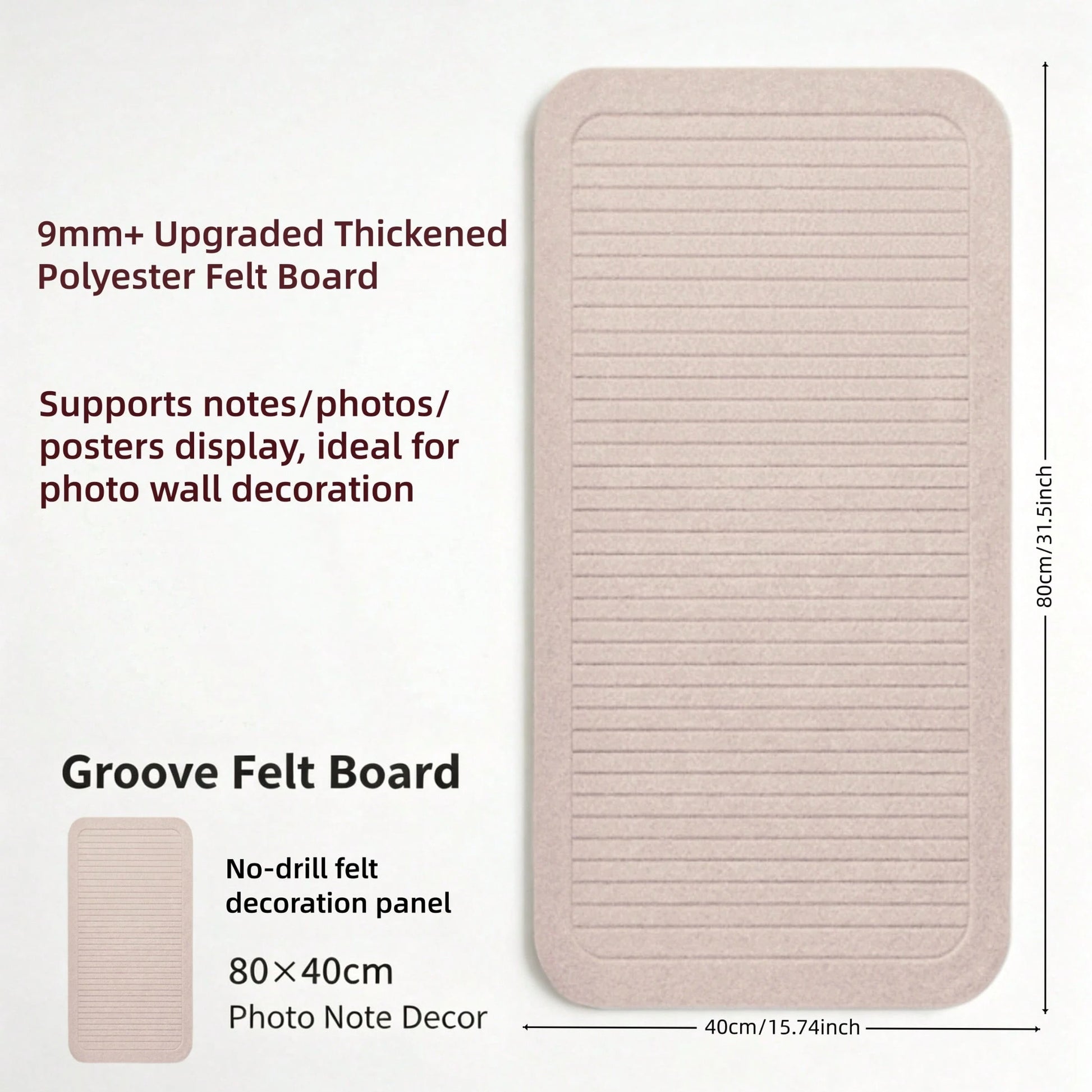 One No-Drilling Vertical-Groove Felt Board: Perfect For Photo Wall Displays, Student Memos, Office & Classroom Bulletins. Supports Notes, Photos, Posters & DIY Decor. Ideal For Multi-Scene Use