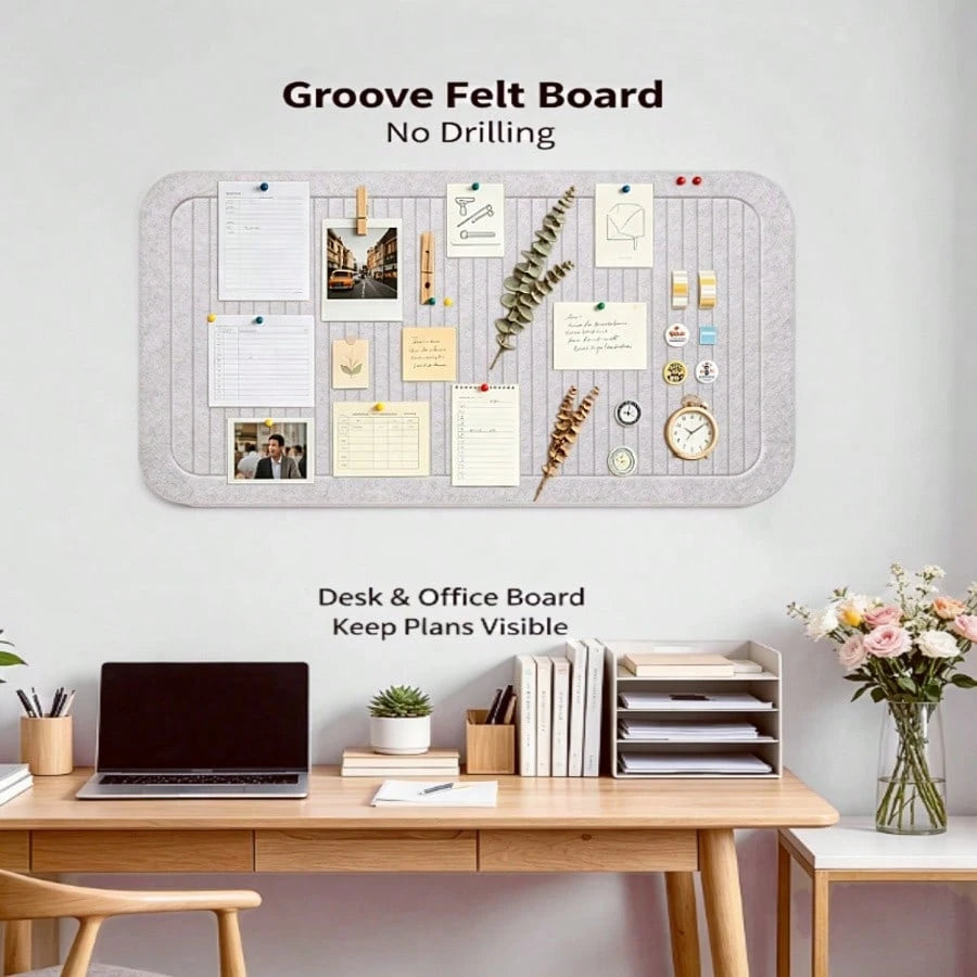 One No-Drilling Vertical-Groove Felt Board: Perfect For Photo Wall Displays, Student Memos, Office & Classroom Bulletins. Supports Notes, Photos, Posters & DIY Decor. Ideal For Multi-Scene Use