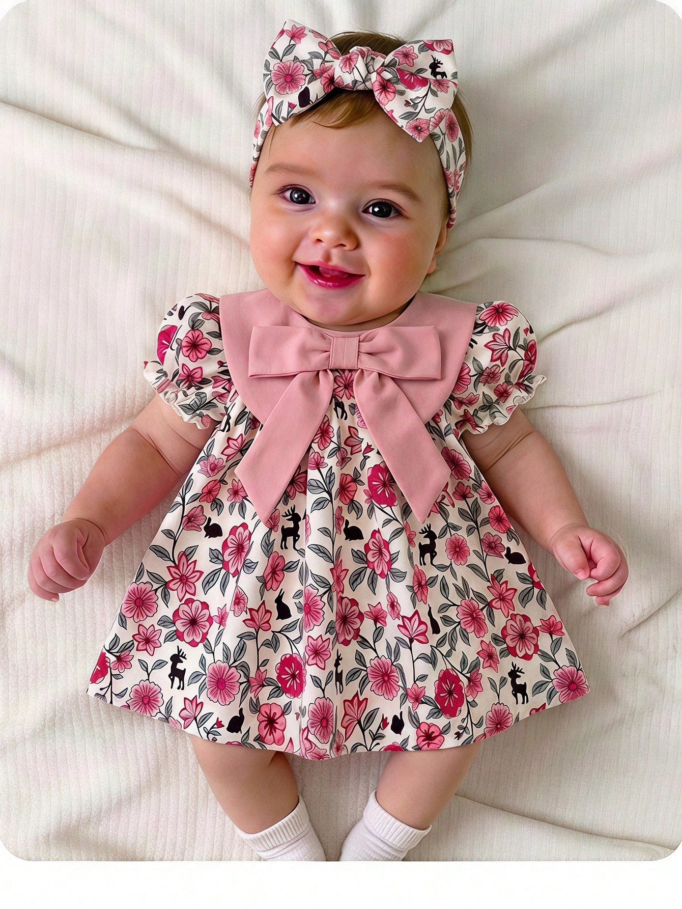 One-Piece Newborn Casual, Simple, Loose-Fitting Cartoon Pattern Round Neck Short-Sleeved Dress, Perfect For Summer.