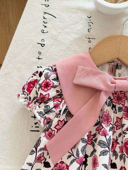 One-Piece Newborn Casual, Simple, Loose-Fitting Cartoon Pattern Round Neck Short-Sleeved Dress, Perfect For Summer.