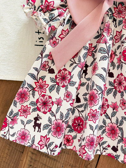One-Piece Newborn Casual, Simple, Loose-Fitting Cartoon Pattern Round Neck Short-Sleeved Dress, Perfect For Summer.