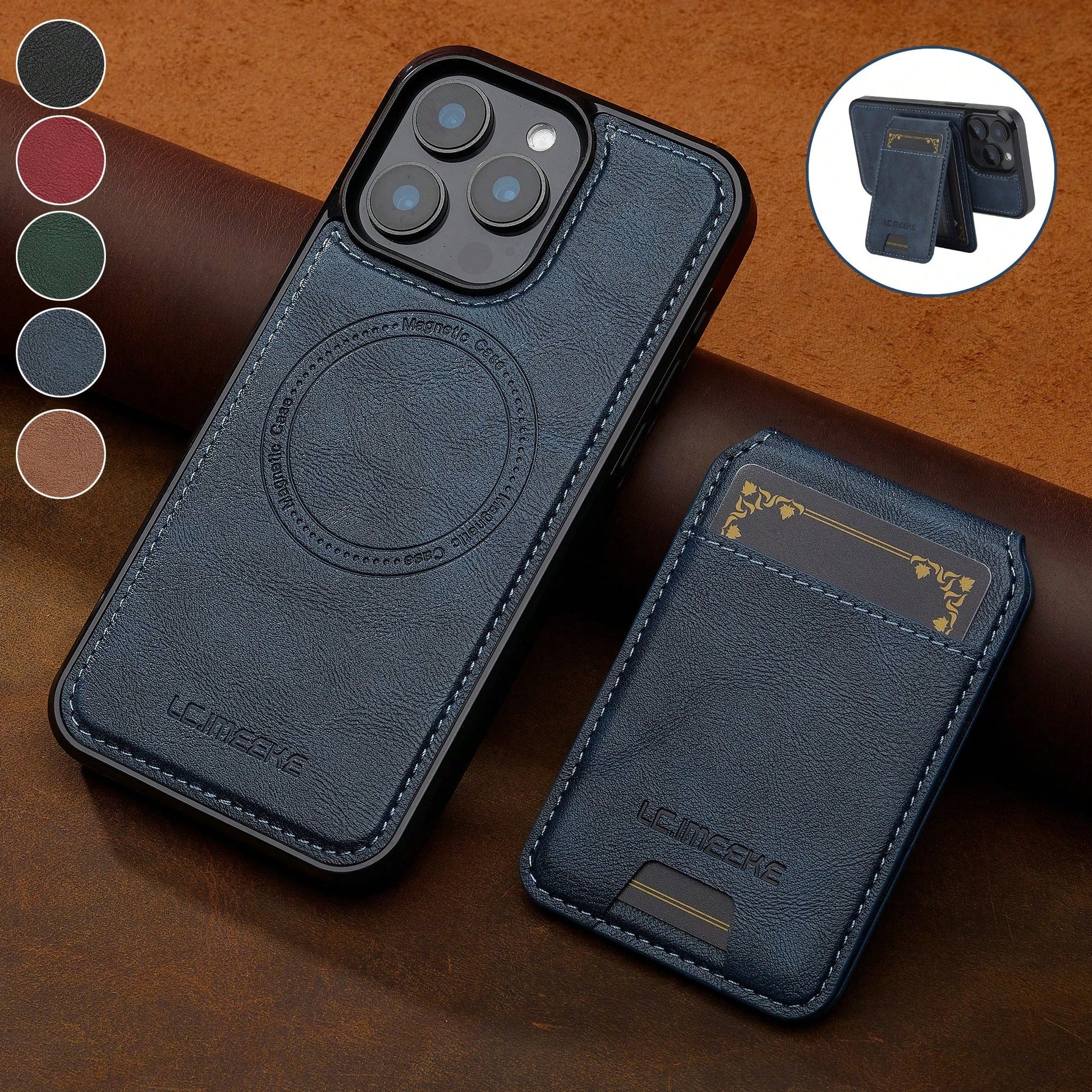 OUKNOEO Detachable Magnetic Wireless Charging Faux Leather Case Compatible With IPhone 18 17e Air 16e 15 14 13 Pro Max S26 S25 Edge S24 UItra Plus A37 A57 Pixel 11 Pro XL 10A 9A 8 7 With Card Box 3 Ca