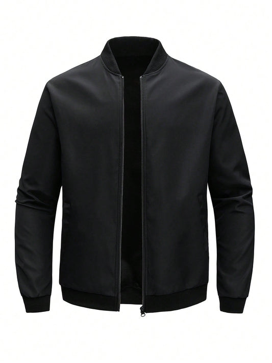 Outdoor Sports Casual Stand Collar Baseball Jacket Solid Color Zipper Jacket