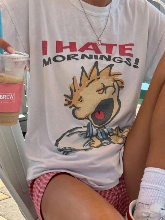 Oversized Vintage I Hate Mornings Tshirt, Retro Cartoon Tshirt, Baggy Fit Graphic Tee, Vintage Tshirt, Tr*Ndy Tshirt, Y2K, Vintage 90s Tee