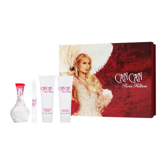 Paris Hilton Can Can 4 Pcs Set For Women (EDP 3.4oz+Body Lion 3oz+Shower Gel 3oz+EDP0.34oz) 3.4oz/100ml+0.34oz/10ml+3oz/90ml*2- Perfume For Long Lasting Suitable For Birthday, Office, Gift, Daily Use
