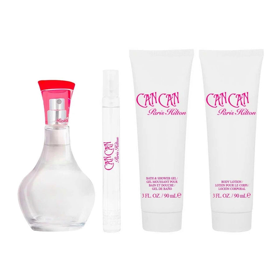 Paris Hilton Can Can 4 Pcs Set For Women (EDP 3.4oz+Body Lion 3oz+Shower Gel 3oz+EDP0.34oz) 3.4oz/100ml+0.34oz/10ml+3oz/90ml*2- Perfume For Long Lasting Suitable For Birthday, Office, Gift, Daily Use