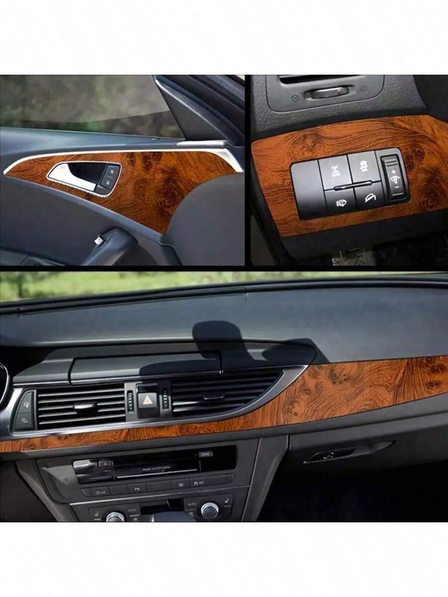Pear Wood Car Vintage Texture, Pear Wood Grain Natural Smooth Flow With Strong Stretchability, Fits Center Console With Multiple Angles, No Wrinkles, Easy Daily Cleaning