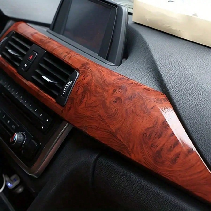 Pear Wood Car Vintage Texture, Pear Wood Grain Natural Smooth Flow With Strong Stretchability, Fits Center Console With Multiple Angles, No Wrinkles, Easy Daily Cleaning