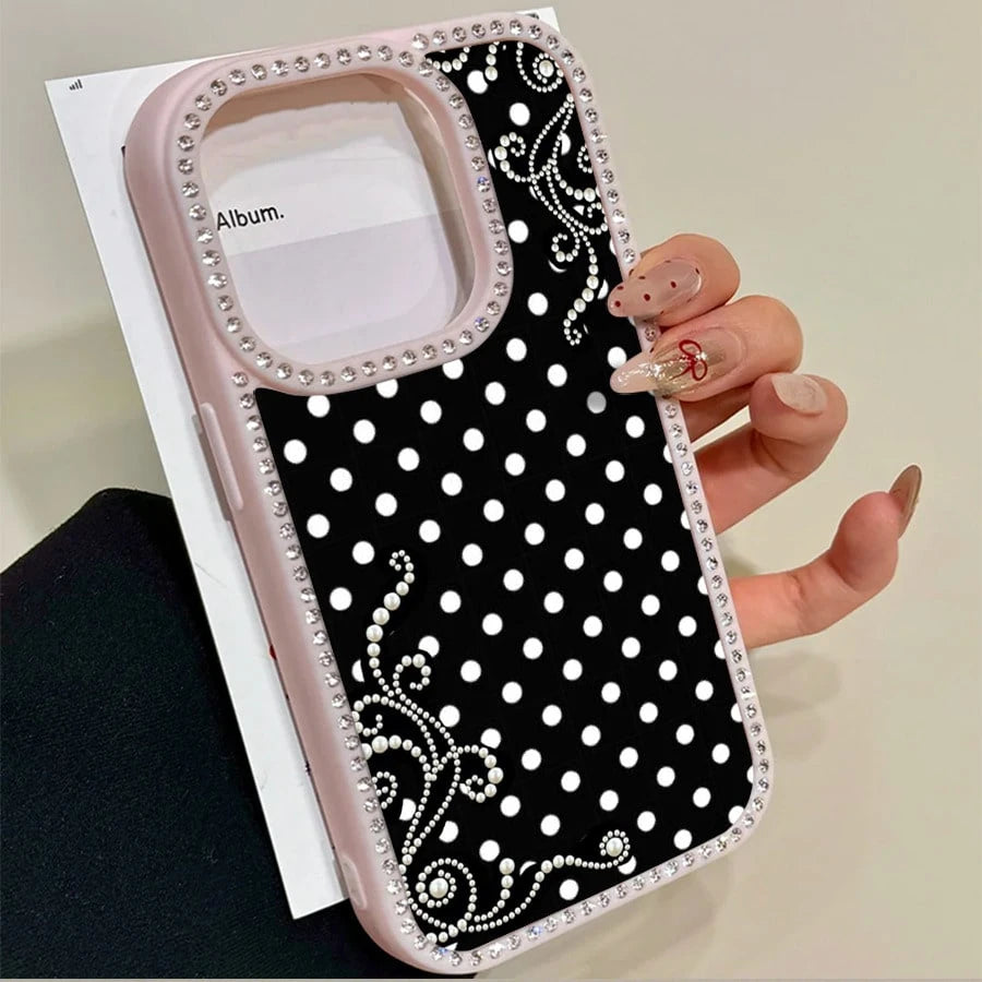 Pearl Polka Dream Patterned Card Holder Leather Is Compatible With 17 Pro//16/15/14/13/12/11. S22/S23/S24/25. It's An, Valentine's Day, And New Year's, Boyfriends, Girlfriends, And Family.