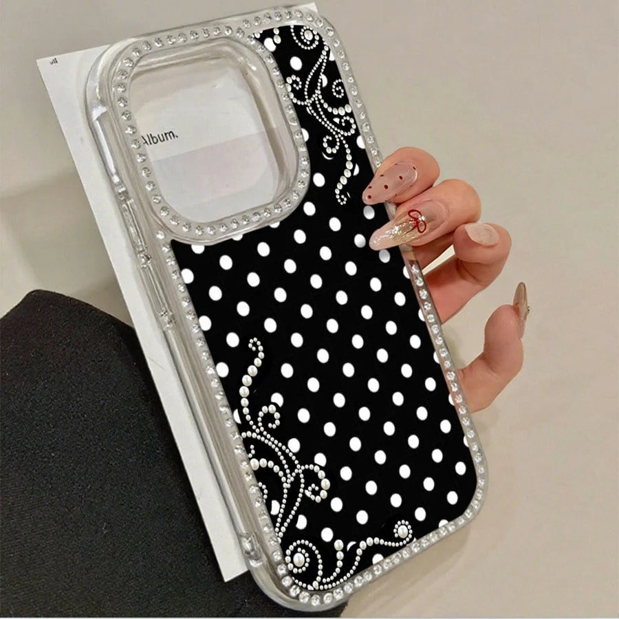 Pearl Polka Dream Patterned Card Holder Leather Is Compatible With 17 Pro//16/15/14/13/12/11. S22/S23/S24/25. It's An, Valentine's Day, And New Year's, Boyfriends, Girlfriends, And Family.