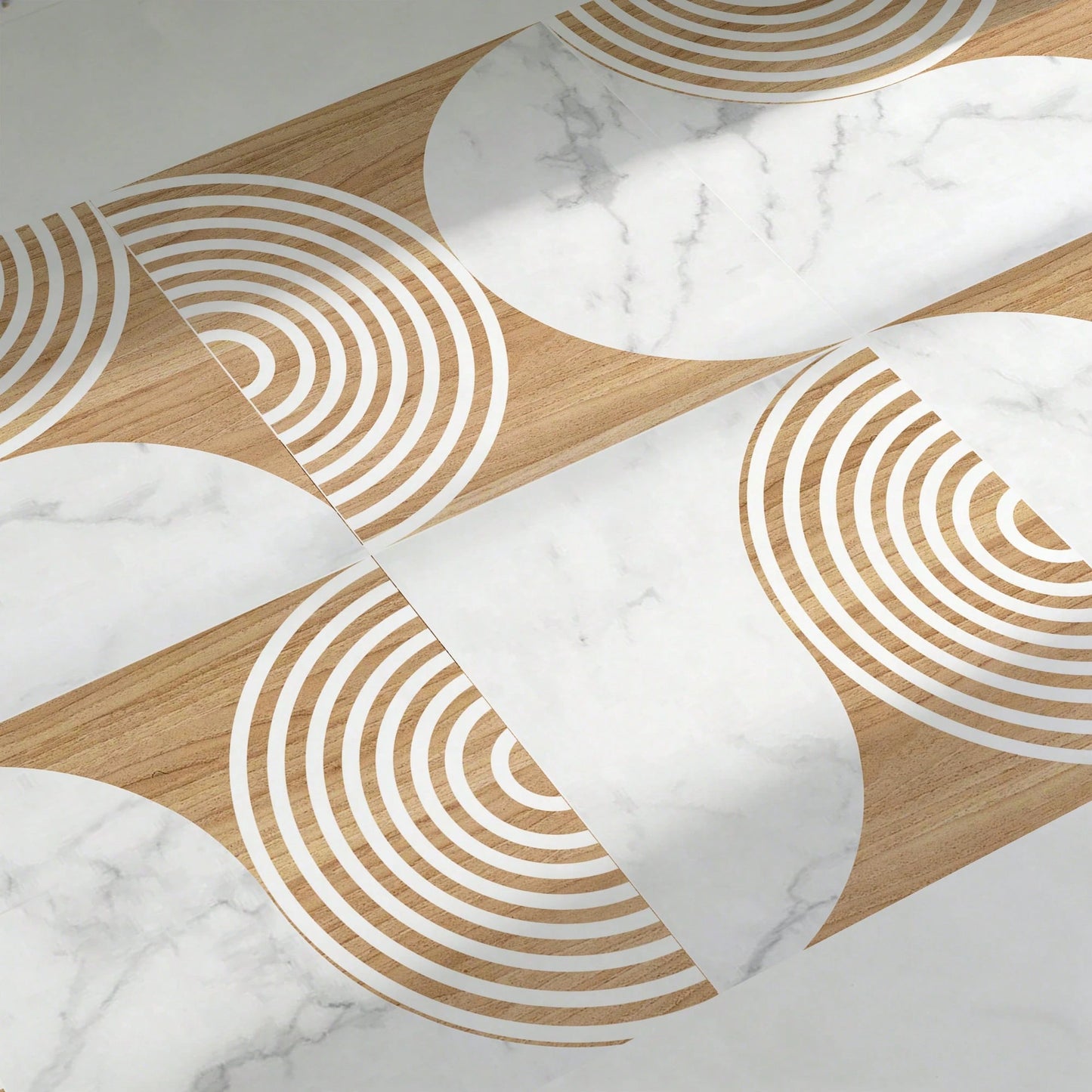 Peel And Stick Vinyl Floor Sticker 40*120CM, Beige Wood Marble Pattern Removable Waterproof Anti-Slip Floor Tile, Minimalist Geometric Floor Decor For Rental House Bedroom Kitchen Bathroom
