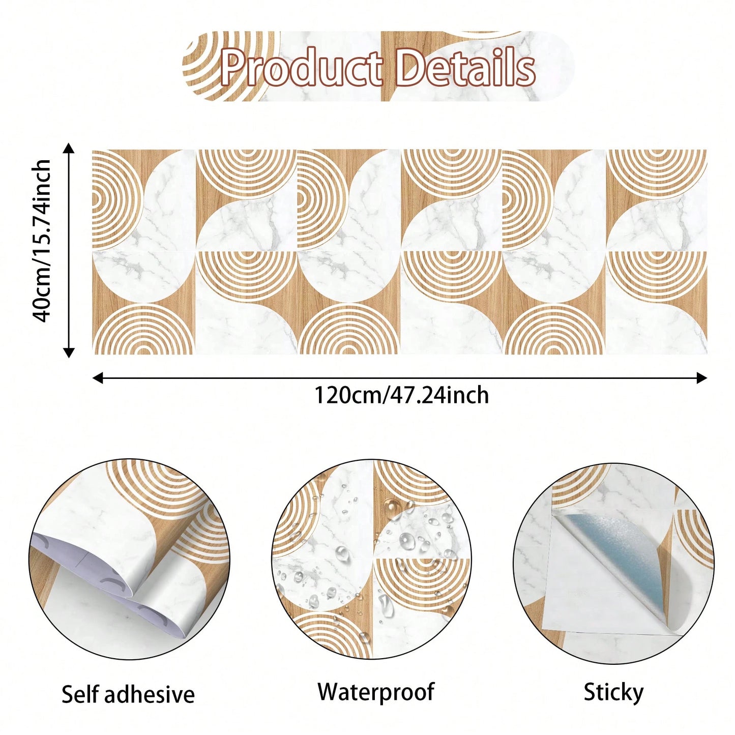 Peel And Stick Vinyl Floor Sticker 40*120CM, Beige Wood Marble Pattern Removable Waterproof Anti-Slip Floor Tile, Minimalist Geometric Floor Decor For Rental House Bedroom Kitchen Bathroom
