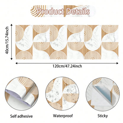 Peel And Stick Vinyl Floor Sticker 40*120CM, Beige Wood Marble Pattern Removable Waterproof Anti-Slip Floor Tile, Minimalist Geometric Floor Decor For Rental House Bedroom Kitchen Bathroom
