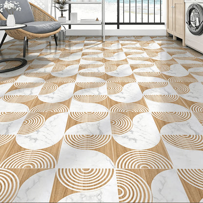 Peel And Stick Vinyl Floor Sticker 40*120CM, Beige Wood Marble Pattern Removable Waterproof Anti-Slip Floor Tile, Minimalist Geometric Floor Decor For Rental House Bedroom Kitchen Bathroom