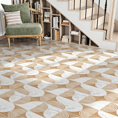 Peel And Stick Vinyl Floor Sticker 40*120CM, Beige Wood Marble Pattern Removable Waterproof Anti-Slip Floor Tile, Minimalist Geometric Floor Decor For Rental House Bedroom Kitchen Bathroom