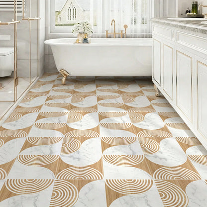 Peel And Stick Vinyl Floor Sticker 40*120CM, Beige Wood Marble Pattern Removable Waterproof Anti-Slip Floor Tile, Minimalist Geometric Floor Decor For Rental House Bedroom Kitchen Bathroom