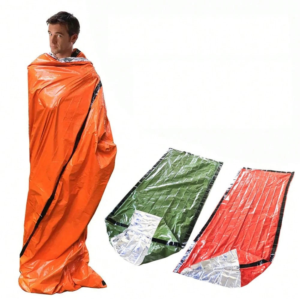 Person Emergency Shelter Bivy Survival Tent Kit Mylar Tube Tent Sleeping Bag Waterproof Outdoor SOS Thermal Blanket Reusable