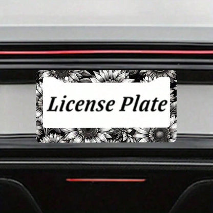 Personalized Black And White Floral Car License Plate Frame, Includes Screws, Suitable For 6X 12.2inch License Plate Holes, Unisex