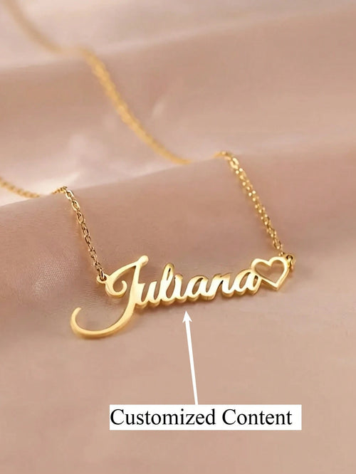 Personalized Name Necklace- Stainless Steel Heart Pendant In Cursive Font, Valentine's Day Gift, Everyday Party Wear, Elegant, Stylish, Cute, Custom, Ideal Gifts For Her, Back To School Fashion, Grad