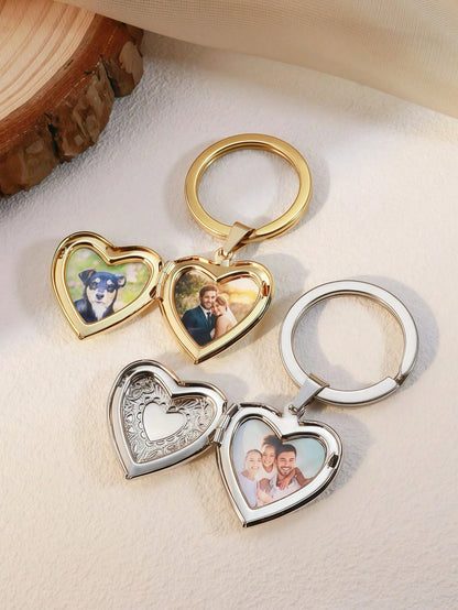 Personalized Photo Heart-Shaped Keychain, Engraved Pet Photo Memorial Keychain, Love Photo Keychain Gift For Birthday Anniversary Wedding Party